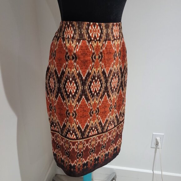 Jones New York 100% Silk Burnt Orange Lined Faux Wrap Skirt Size 8 Orange Brown - Picture 2 of 11
